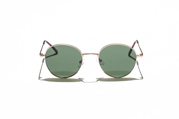 Ray Ban Style Round Polarized Metal Sunglasses Green Lens Gold Frame Front